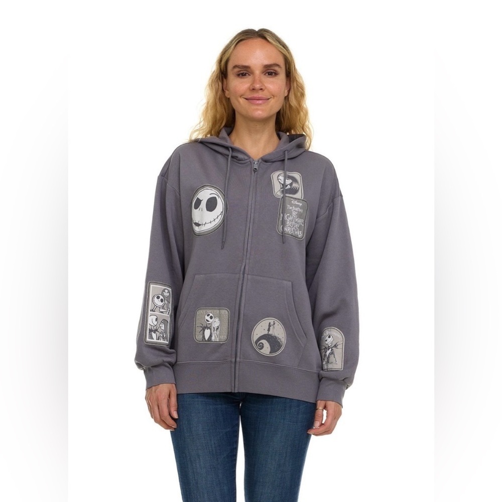 Women’s The Nightmare Before Christmas Full Zip Hoodie w/Patches Gray Size S